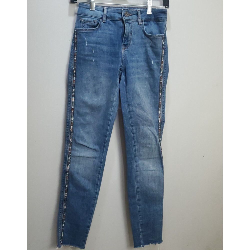 Zara Basic Denim Jeans Womens Size 2 Blue Embroidered Cotton Solid Design Skynny